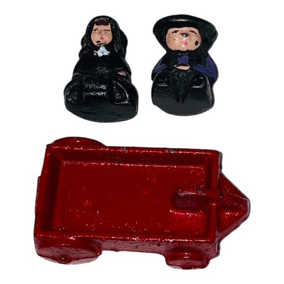 Vintage Cast Iron Amish Boy Girl Red Wagon 1997 John Wright Figurines  A929 - Picture 8 of 10